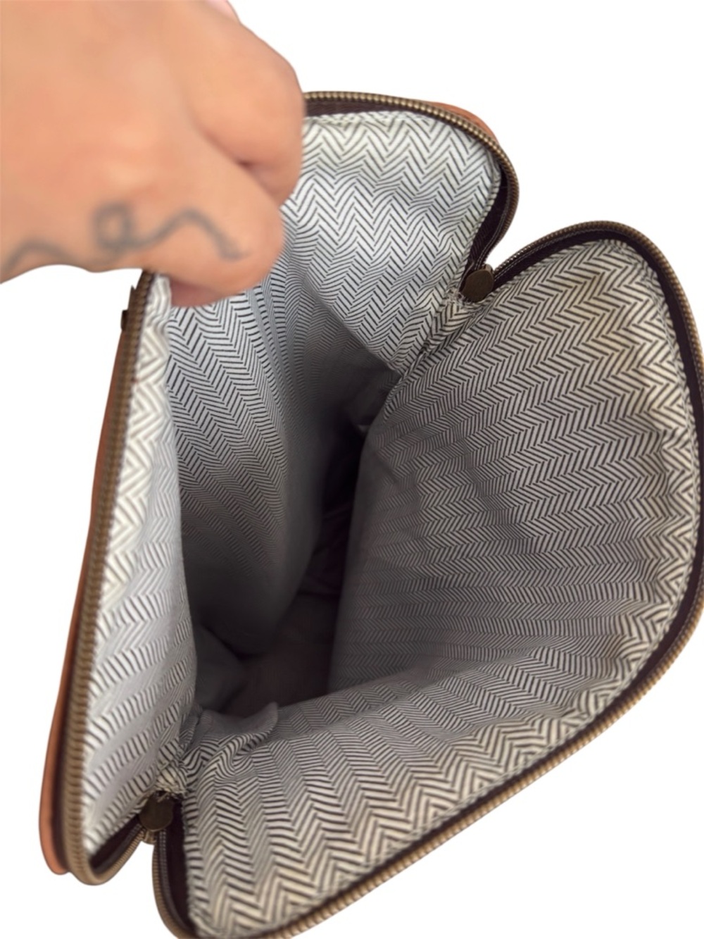 Classic Brown Leatherette Backpack Tote - Women's Bag - Picture 5 of 7